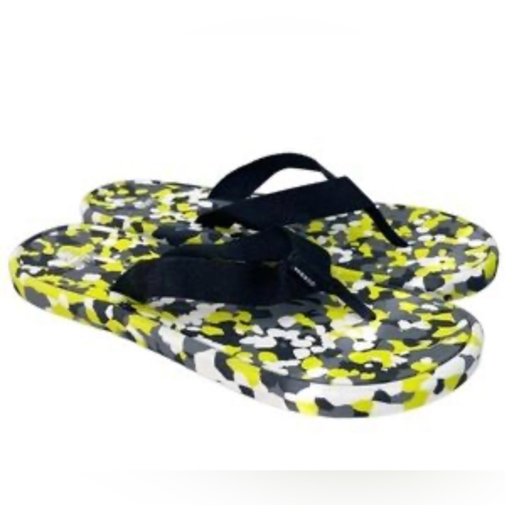 REI Black and Yellow Patterned Flip Flops